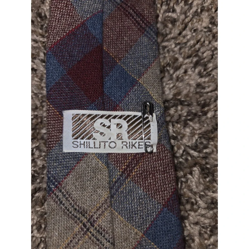 VTG WOOL Tartan Plaid Blue Red Brown TARTAN MEN'S NECK TIE - Picture 4 of 10